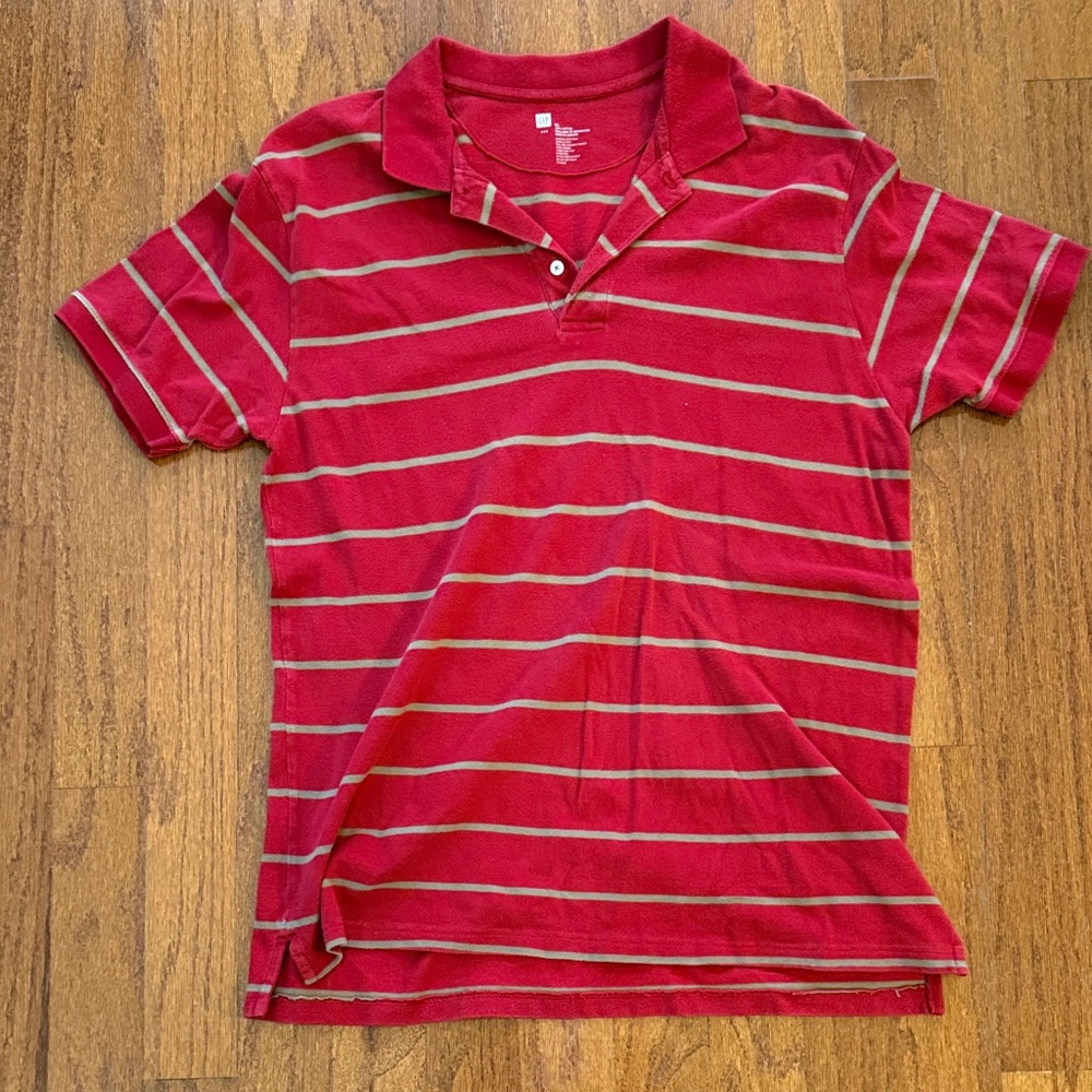 GAP Red and Gray Striped Polo Shirt